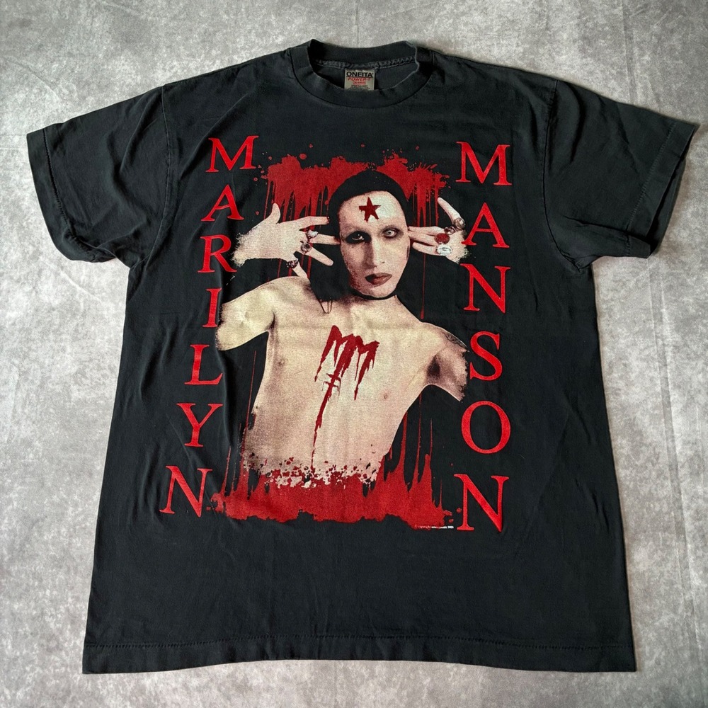 Modern Marilyn Manson Discography Shirt Black XL Metal Goth single stitch faded